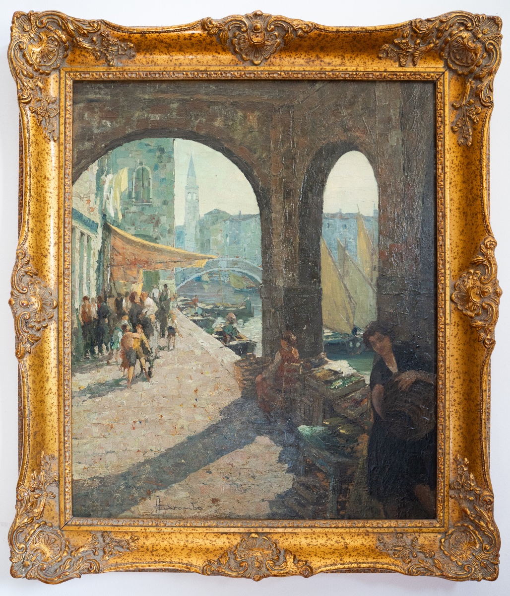 Angelo Brombo (1893-1962) – Scène de marché à Chioggia