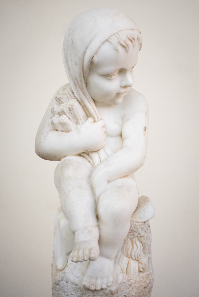 Paire de putti allégoriques en marbre de Carrare – XIXe siècle-photo-2