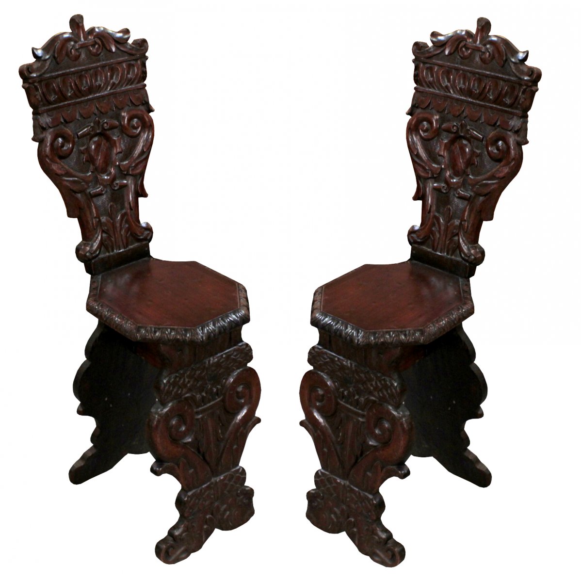 Pair Of 19th Solid Wood Italian Chairs