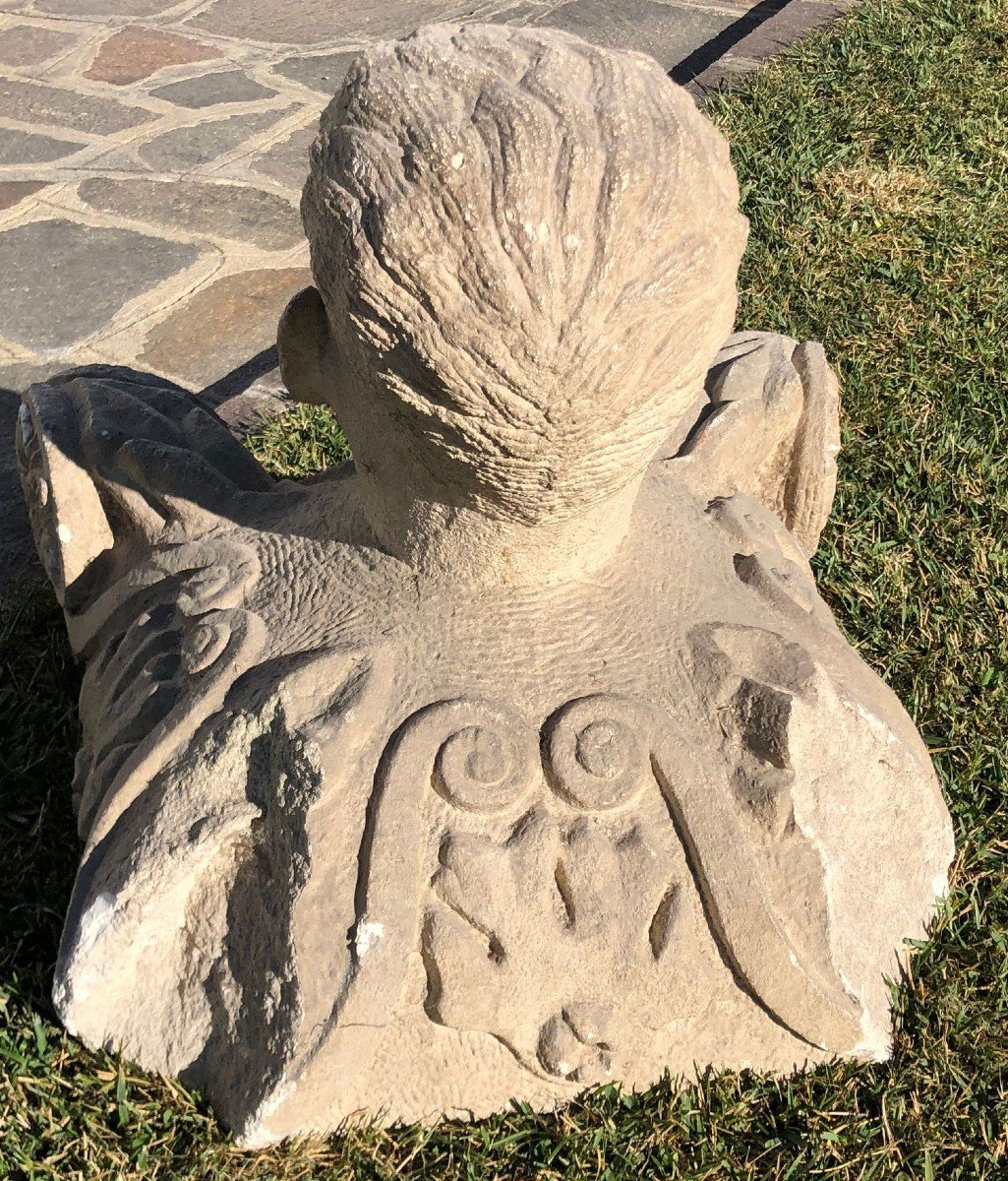 18th Century Italian Stone Sculpture Representing A Man's Head-photo-3