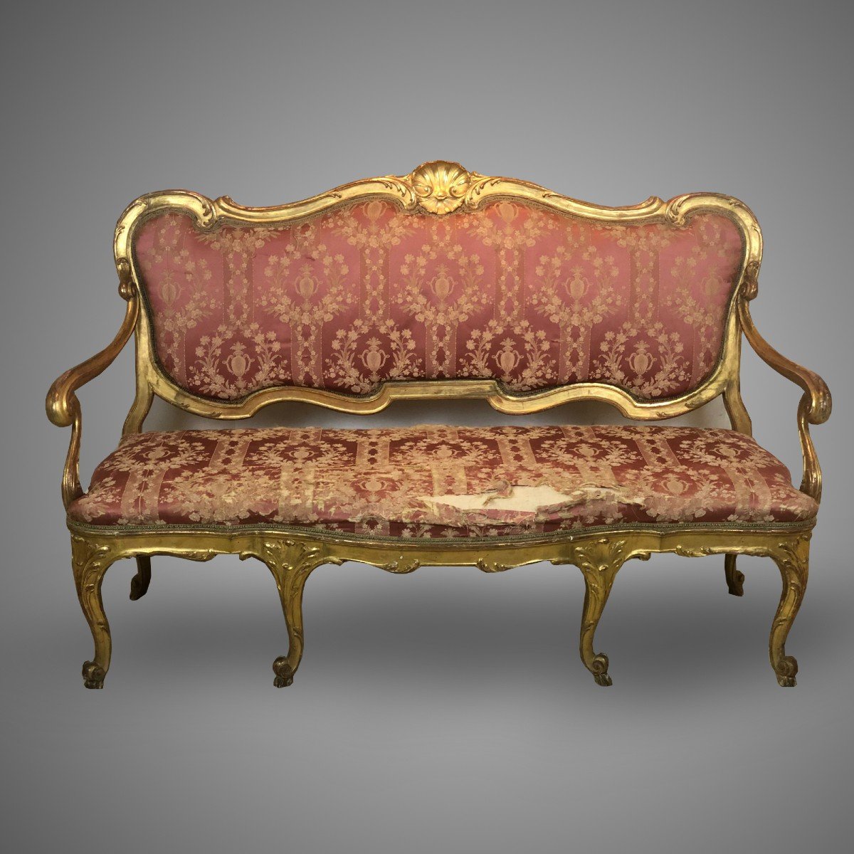 Antique Louis XV Sofa Of Venetian Origin In Gilded Wood