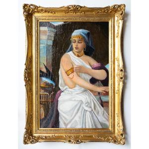 Dame Aux Bijoux Et Pie Voleuse – Huile Sur Toile – Milieu Du XIXe Siècle