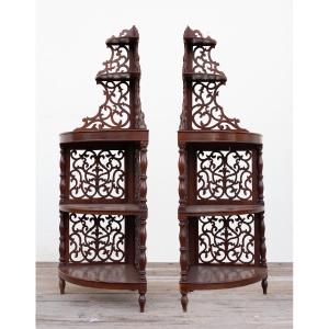 Pair Of Walnut Corner Cabinets – Emilia, 19th Century