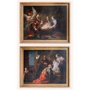 A Pair Of Religious Paintings: *adoration Of The Shepherds* – *adoration Of The Magi*