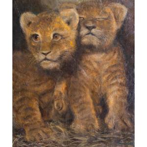 Painting Depicting A Pair Of Lion Cubs