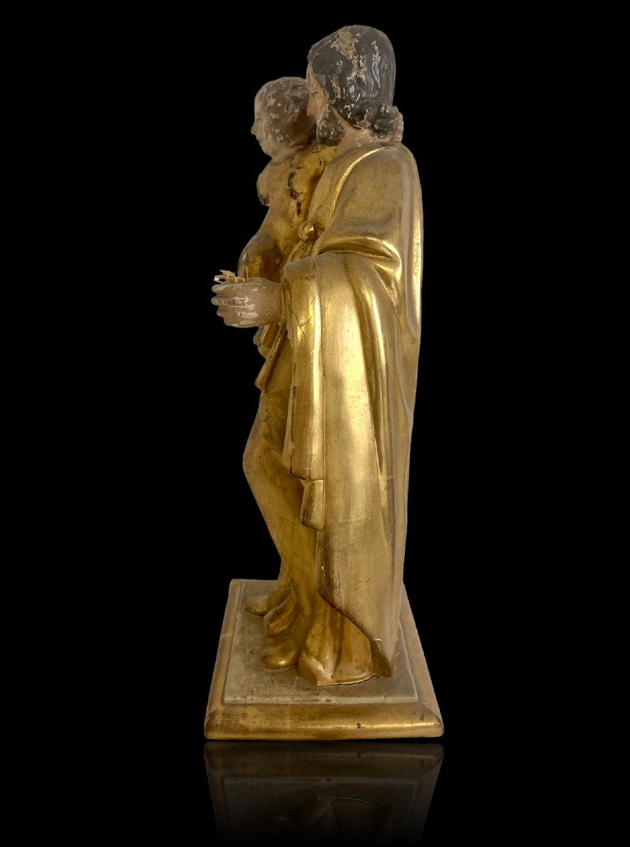  18th Century Golden Wood Devotional Statue Saint Joseph And The Child Jesus-photo-2