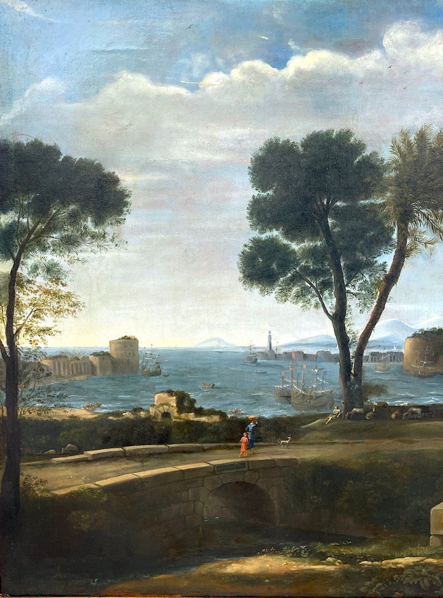 Follower Of Claude Le Lorrain – Large 17th Century Painting “aeneas In Delos”-photo-4