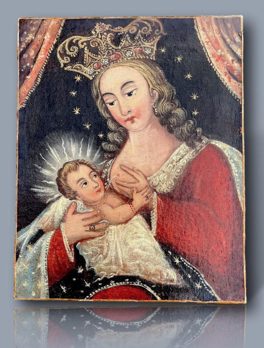 Maternité Sacrée : Vierge à l'Enfant, école Coloniale Sud-américaine, Fin Du XVIIIe Siècle-photo-5