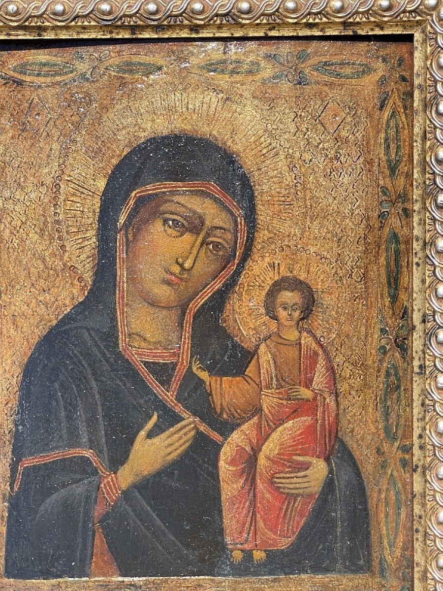 Ancient Icon Of The Virgin Hodigitria – Crete Or Balkans, 16th Century – Egg Tempera On Gold-photo-4