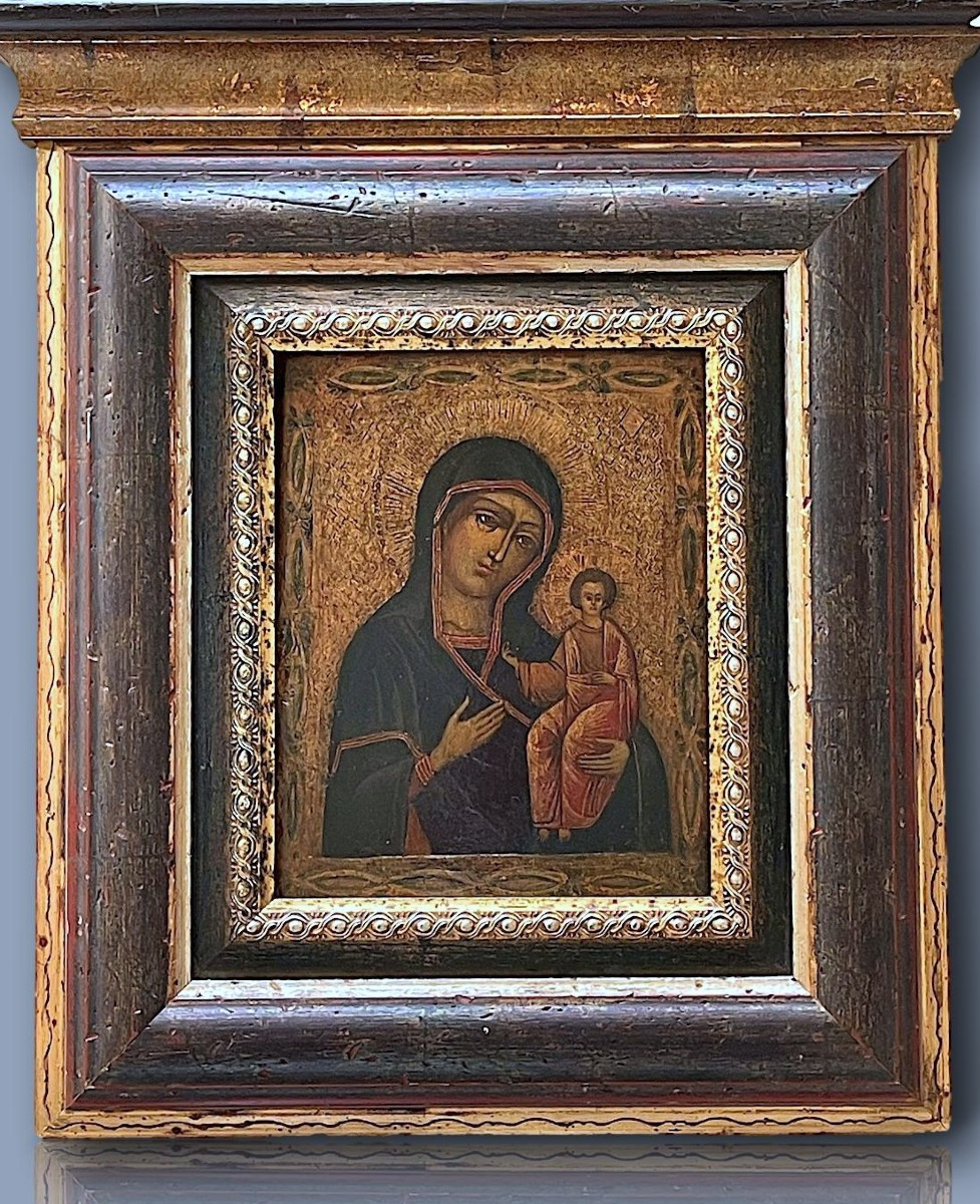 Ancient Icon Of The Virgin Hodigitria – Crete Or Balkans, 16th Century – Egg Tempera On Gold-photo-3