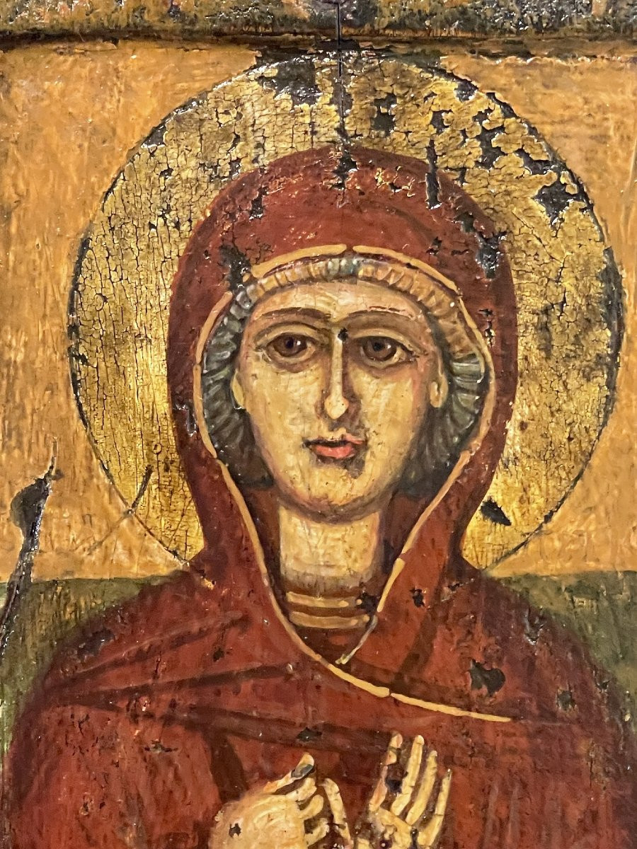 Byzantine Icon Of The Praying Virgin — Tempera On Gilded Wood, 16th Century-photo-4