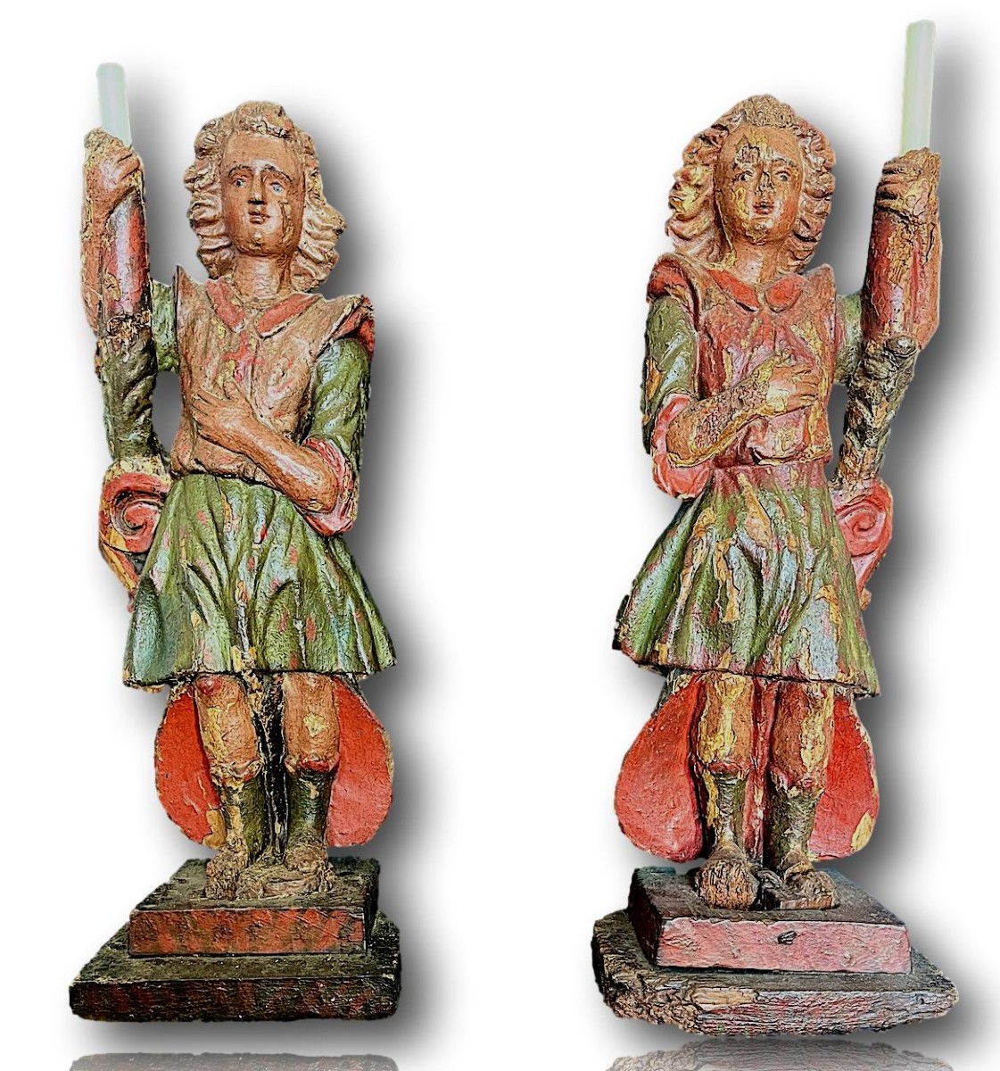 Pair Of Large Wooden Ceremonial Angels - Siena, 16th Century