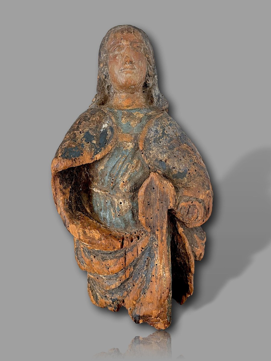 Orant gothique en chêne polychrome – Sculpture religieuse, France, XVe siècle
