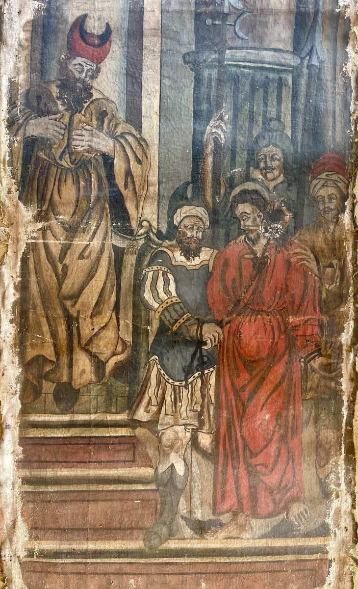 Le Christ devant Caïphe – Huile sur toile de lin tissée, Italie du Nord, XVIe siècle-photo-2