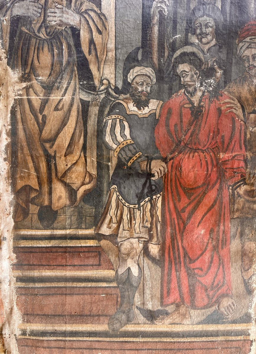 Le Christ devant Caïphe – Huile sur toile de lin tissée, Italie du Nord, XVIe siècle-photo-1