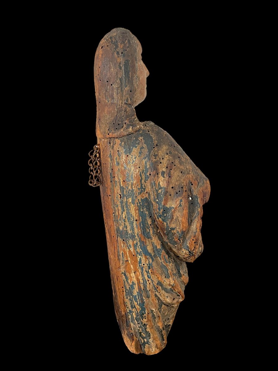 Gothic Orant In Polychrome Oak – France, 15th Century-photo-1