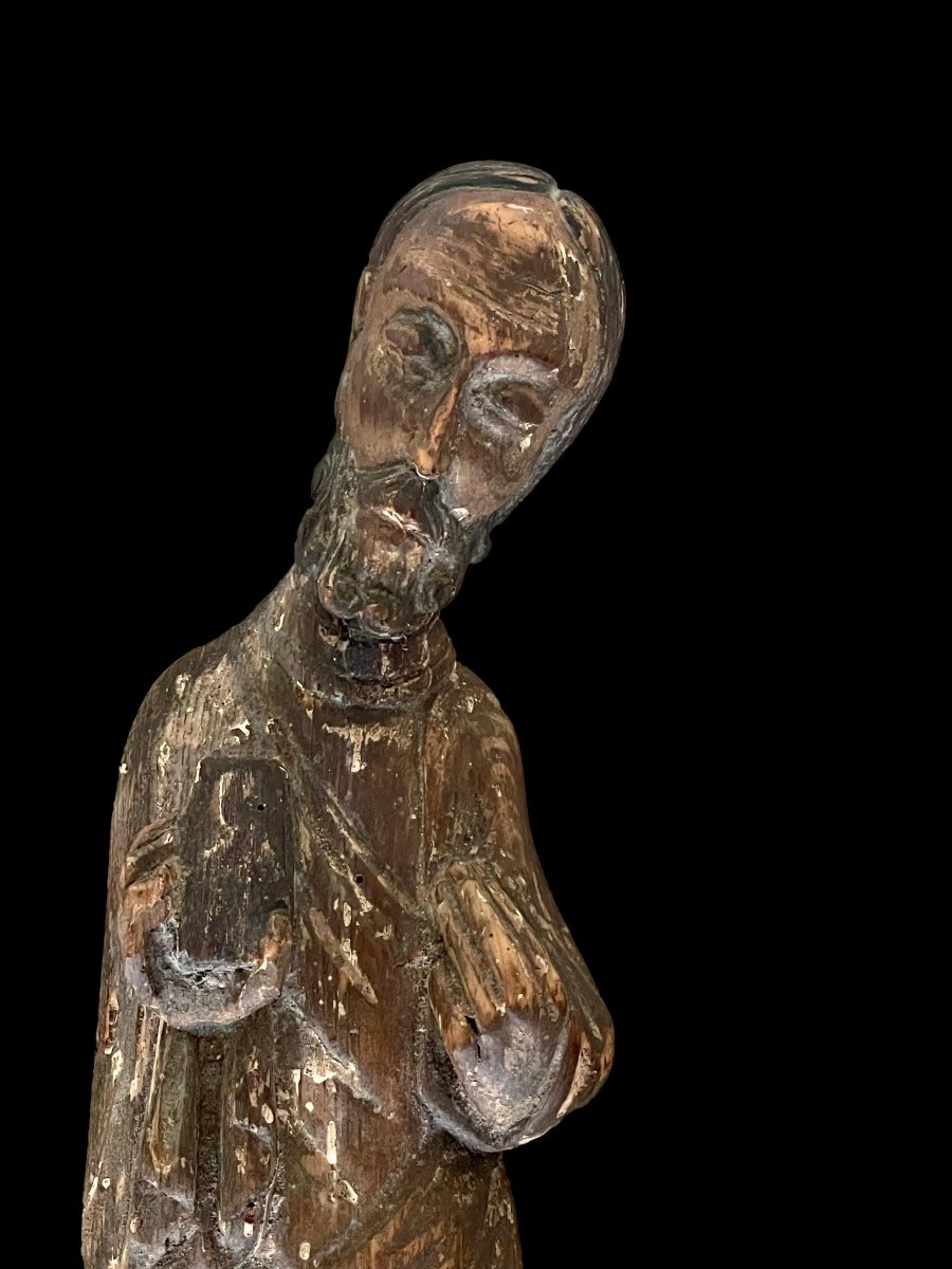 Christ Teaching — High Romanesque Statue In Polychrome Wood - 12th Century -photo-3