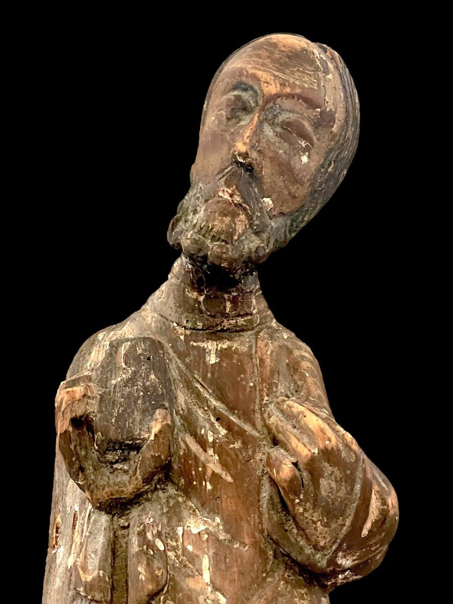 Christ Teaching — High Romanesque Statue In Polychrome Wood - 12th Century -photo-3