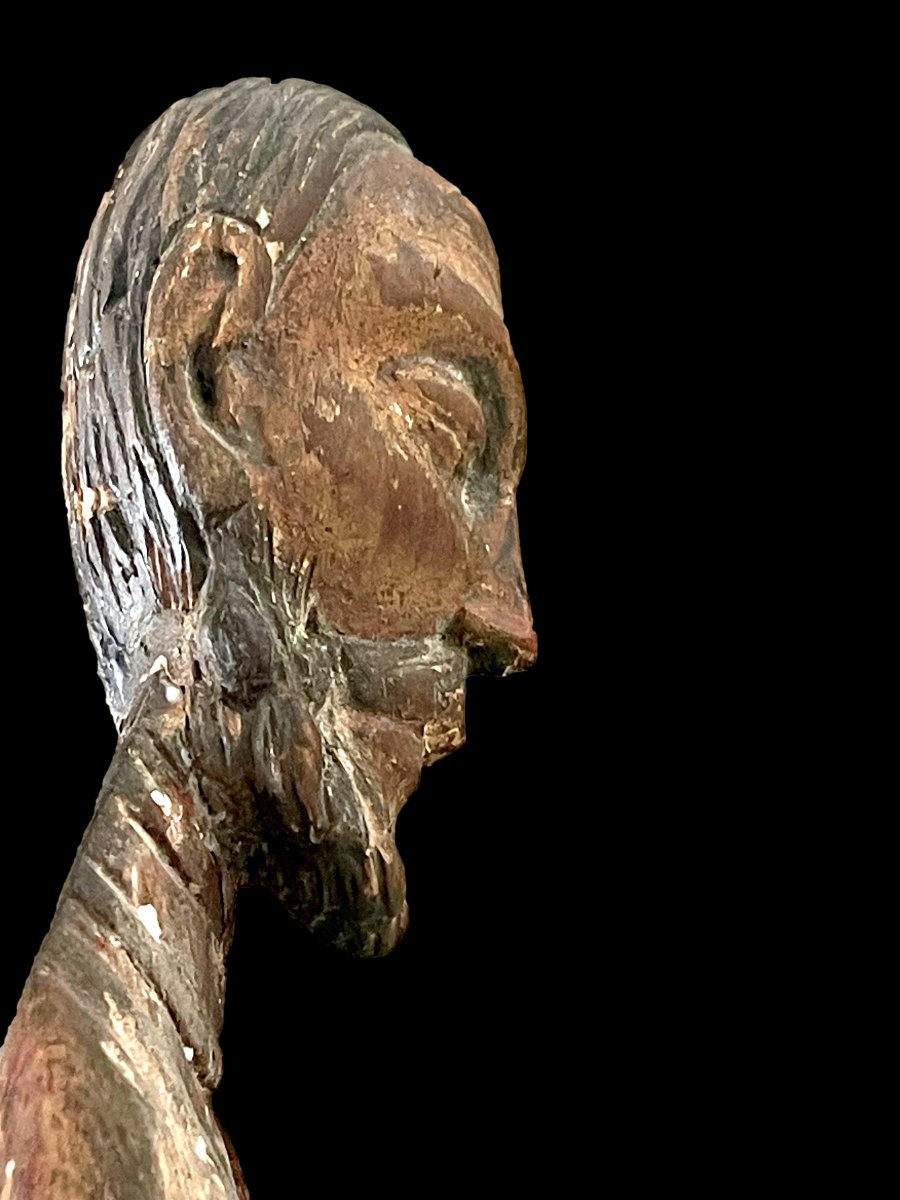 Christ Teaching — High Romanesque Statue In Polychrome Wood - 12th Century -photo-4