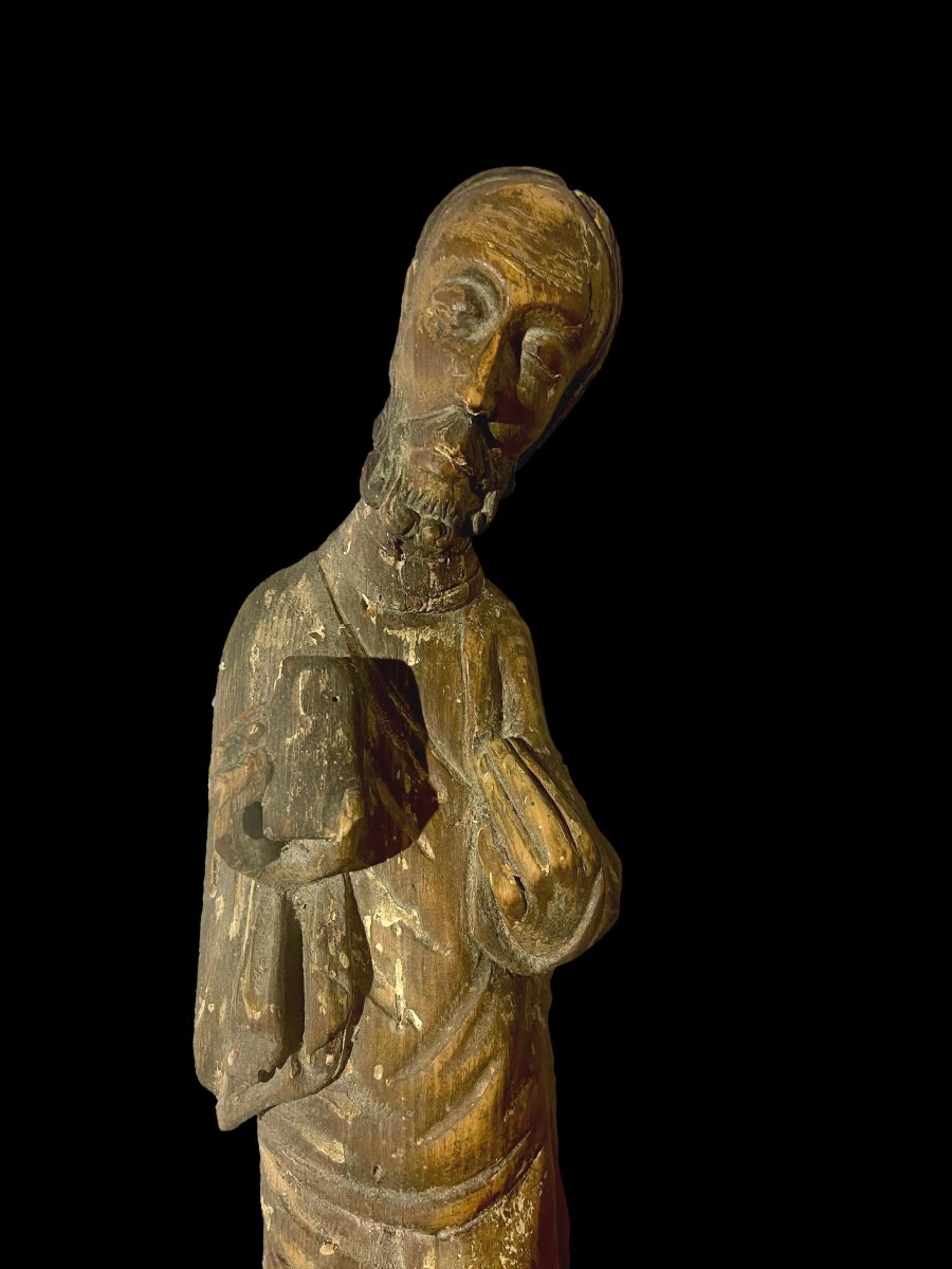 Christ Teaching — High Romanesque Statue In Polychrome Wood - 12th Century -photo-5