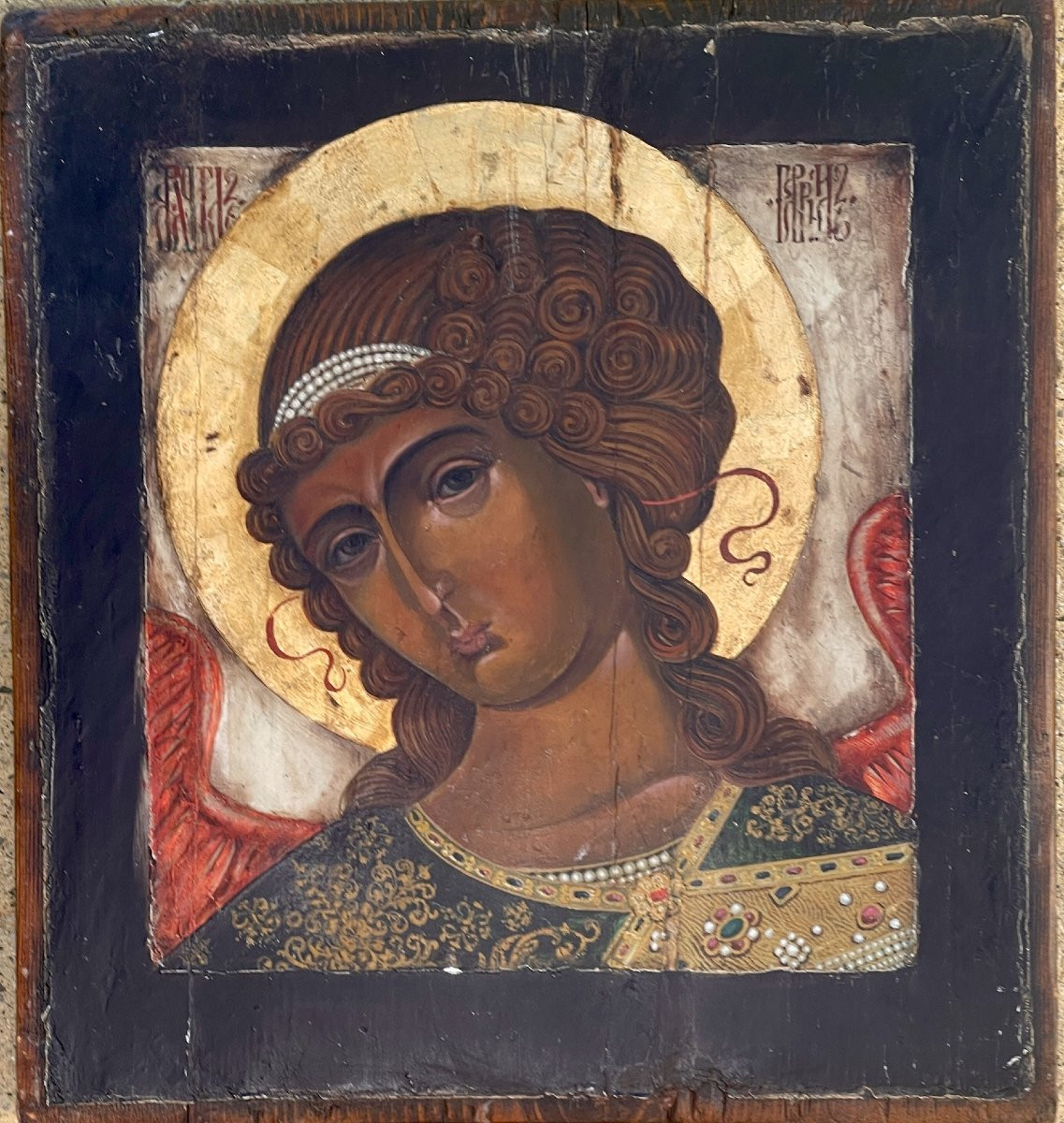 Pair Of Byzantine Icons: Archangels Michael And Gabriel - Tempera On Panels-photo-4