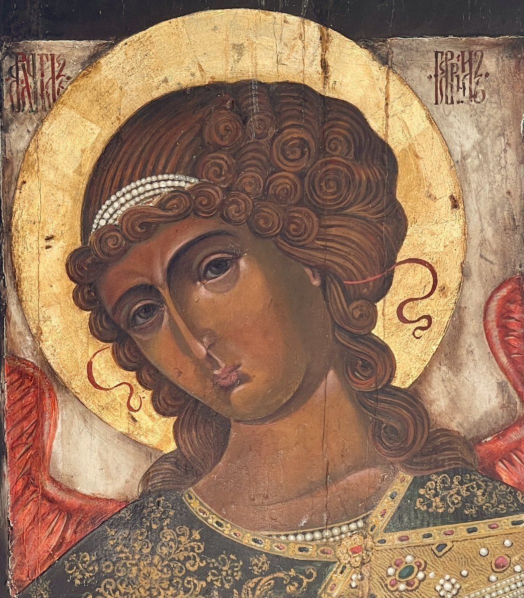 Pair Of Byzantine Icons: Archangels Michael And Gabriel - Tempera On Panels-photo-2