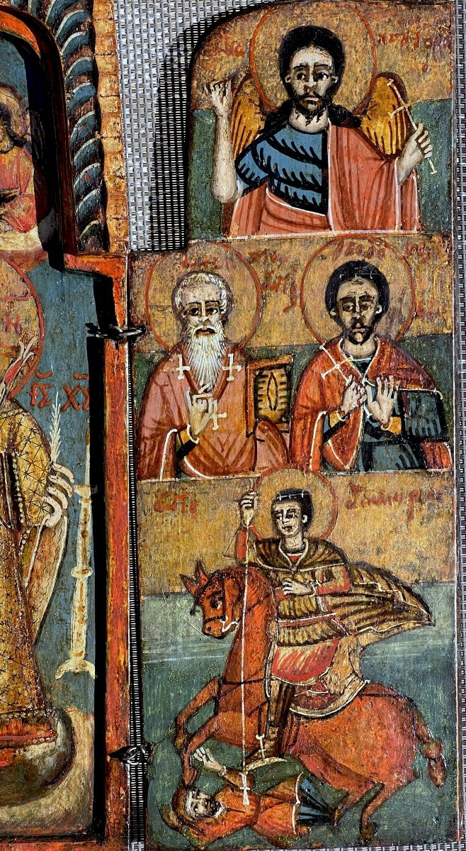 Triptyque de dévotion à la Vierge à l’Enfant –Balkans 18ème– Tempera sur Panneau-photo-1
