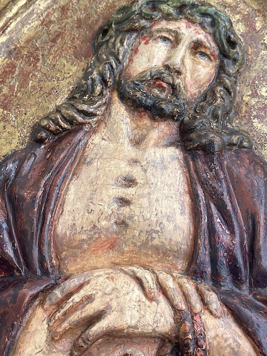 Ecole des Malines - Paire De Bas -reliefs 15e Sculptés - Tempera Sur Fond d'Or-photo-2