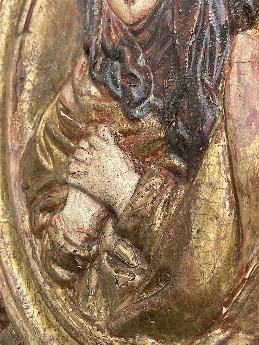 Ecole des Malines - Paire De Bas -reliefs 15e Sculptés - Tempera Sur Fond d'Or-photo-2