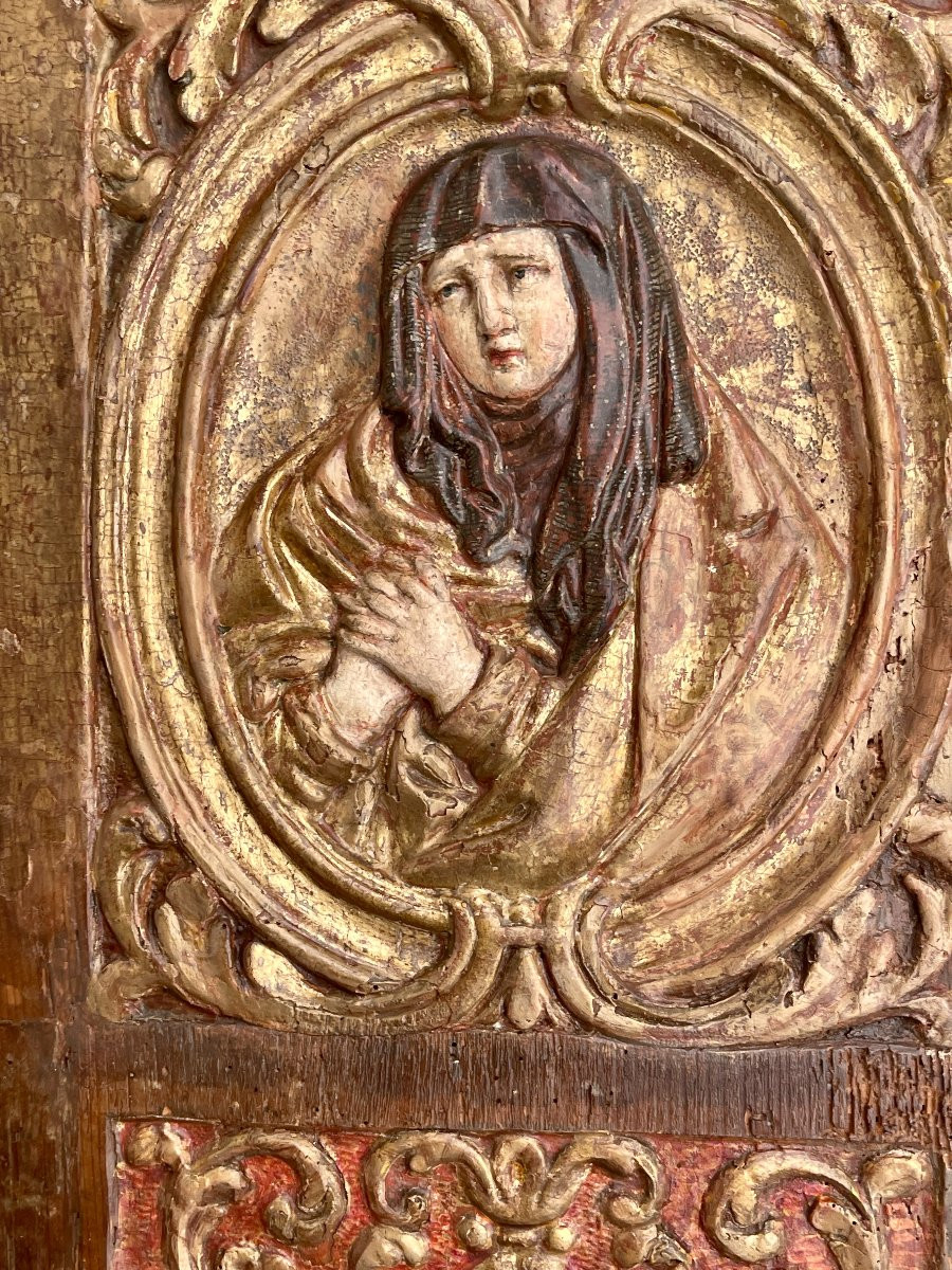 Ecole des Malines - Paire De Bas -reliefs 15e Sculptés - Tempera Sur Fond d'Or-photo-4