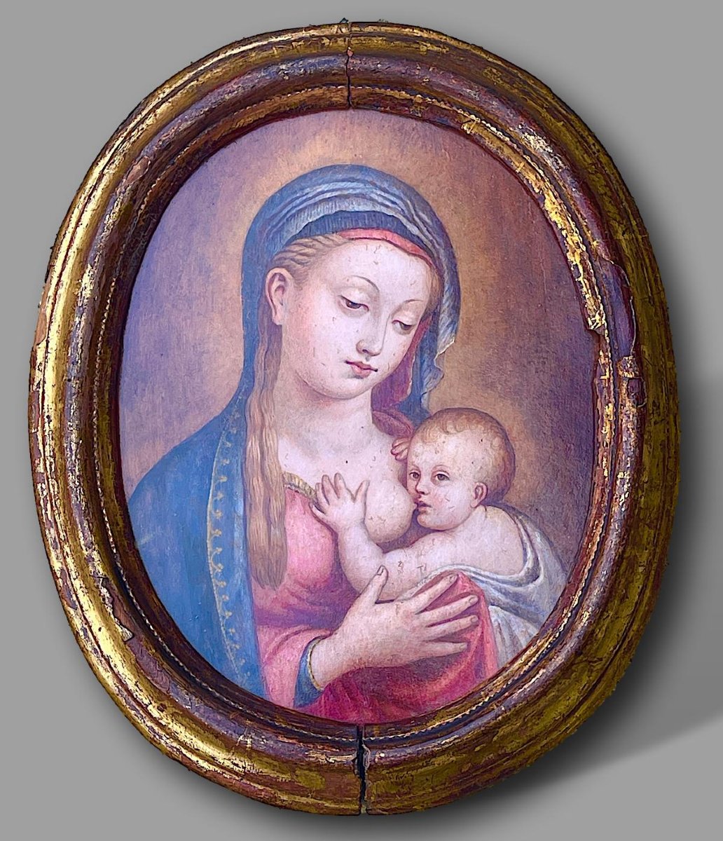Vierge à l’Enfant allaitant - Huile sur panneau – École italienne du XVIᵉ siècle-photo-2