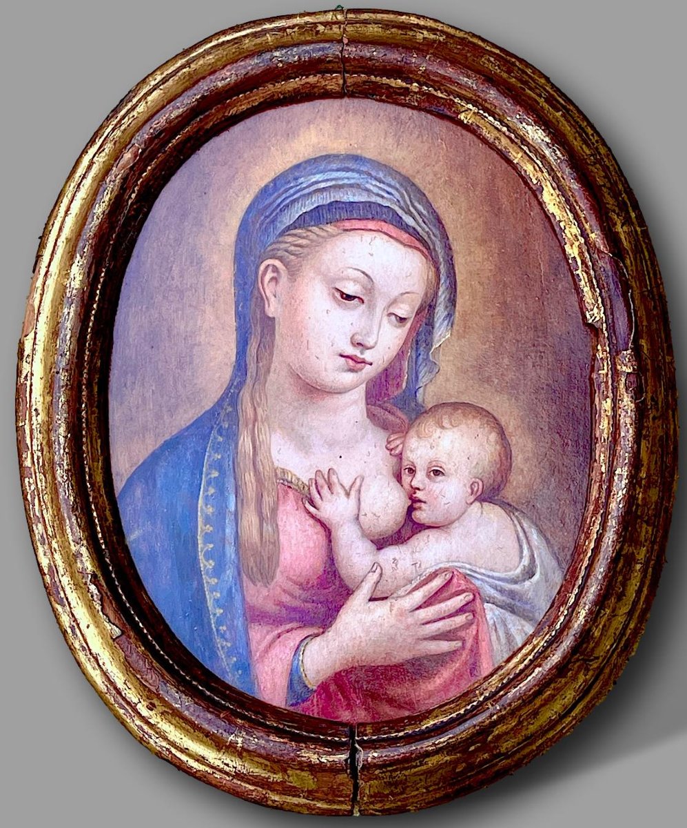 Vierge à l’Enfant allaitant - Huile sur panneau – École italienne du XVIᵉ siècle-photo-3