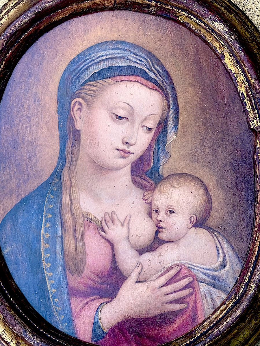 Vierge à l’Enfant allaitant - Huile sur panneau – École italienne du XVIᵉ siècle-photo-4