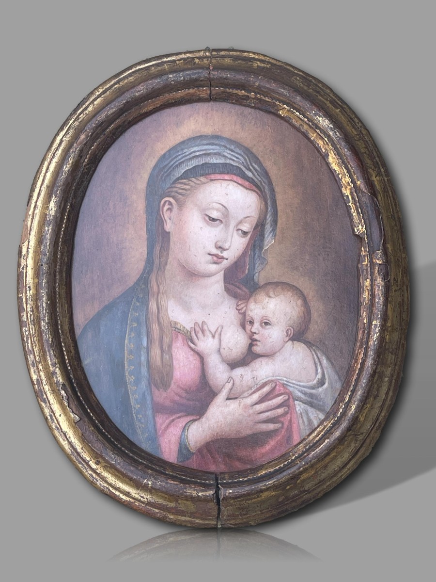 Virgin And Child Nursing - Oil On Panel - Italian School, 16th Century-photo-2