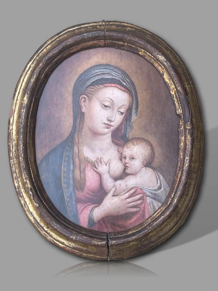 Virgin And Child Nursing - Oil On Panel - Italian School, 16th Century-photo-3