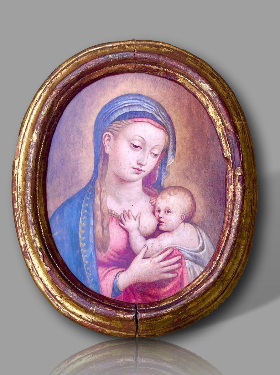 Vierge à l’Enfant allaitant - Huile sur panneau – École italienne du XVIᵉ siècle-photo-2