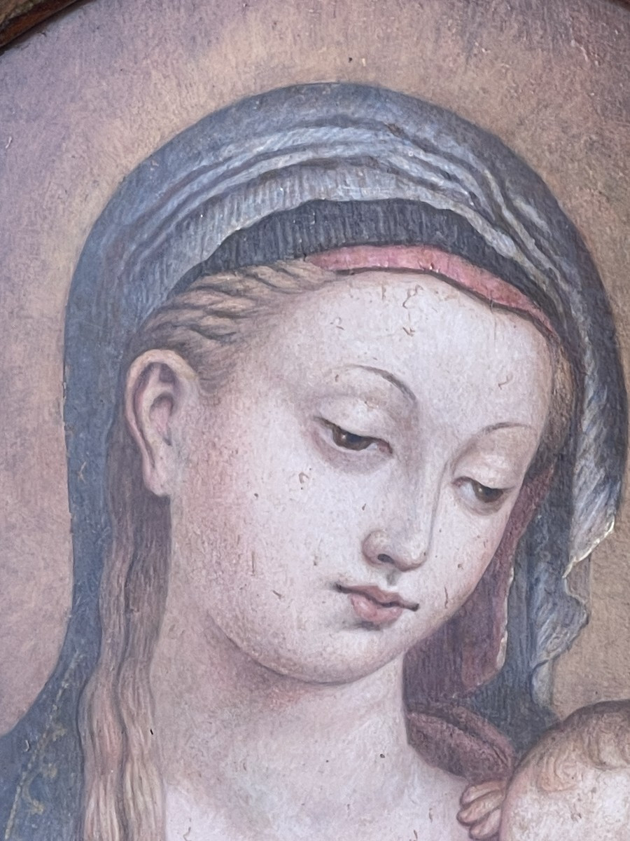 Virgin And Child Nursing - Oil On Panel - Italian School, 16th Century-photo-1