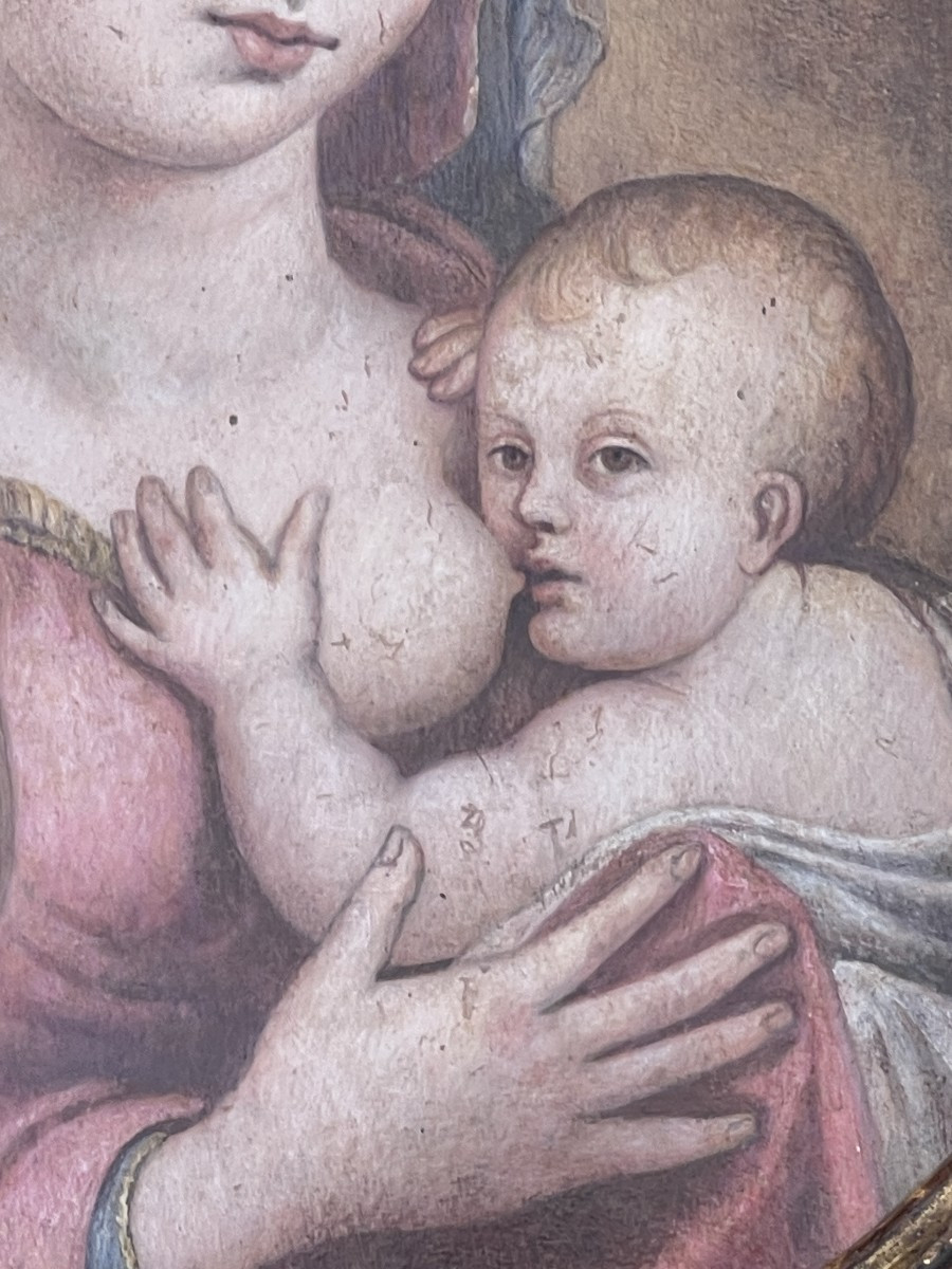 Virgin And Child Nursing - Oil On Panel - Italian School, 16th Century-photo-2