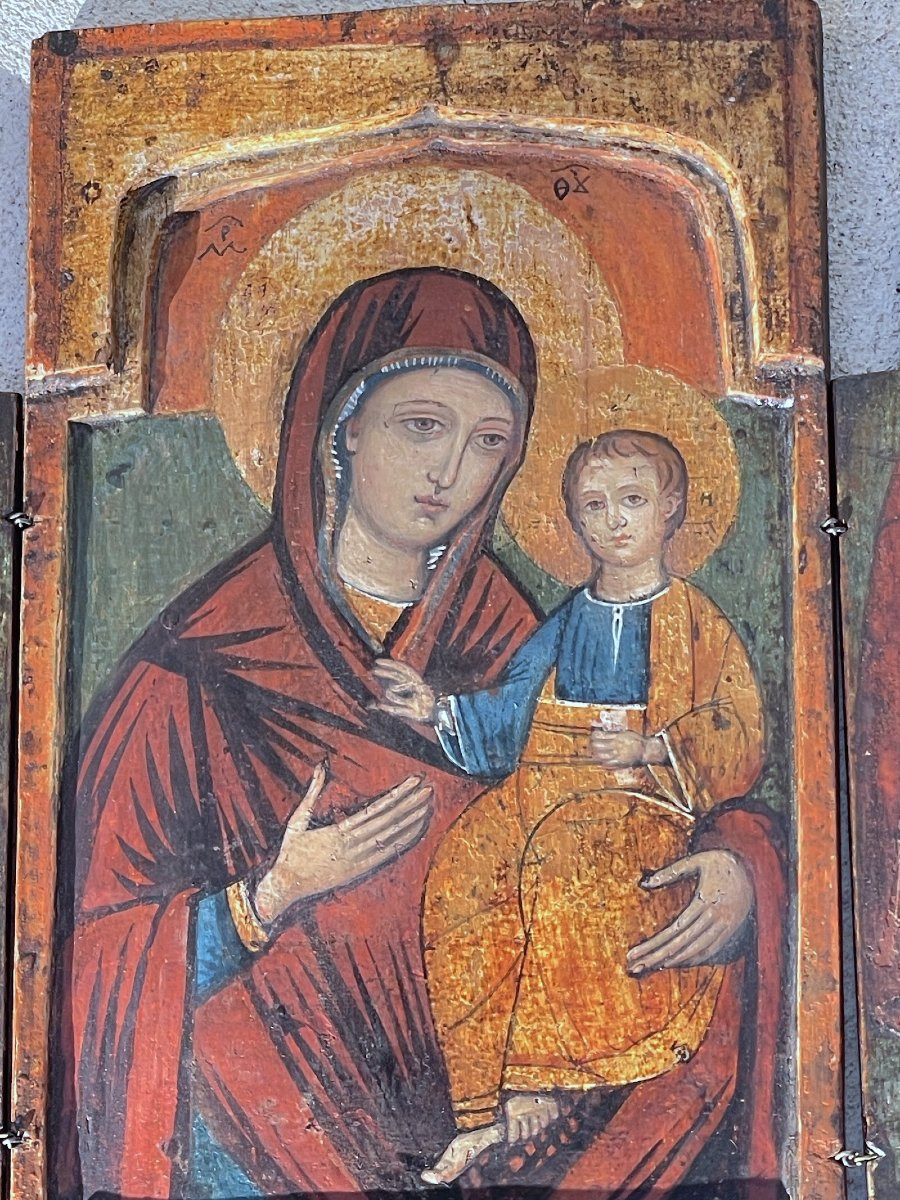 Triptych Of The Virgin And Child Surrounded By Two Saints – Bulgarian School, 18th Century-photo-3