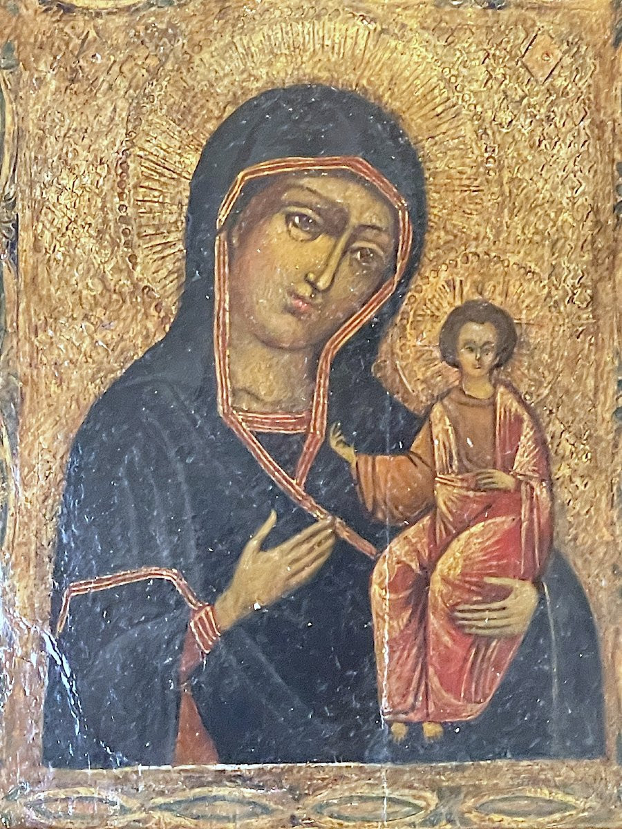 Ancient Icon Of Mary And Jesus – Crete Or Balkans, 16th Century-photo-2