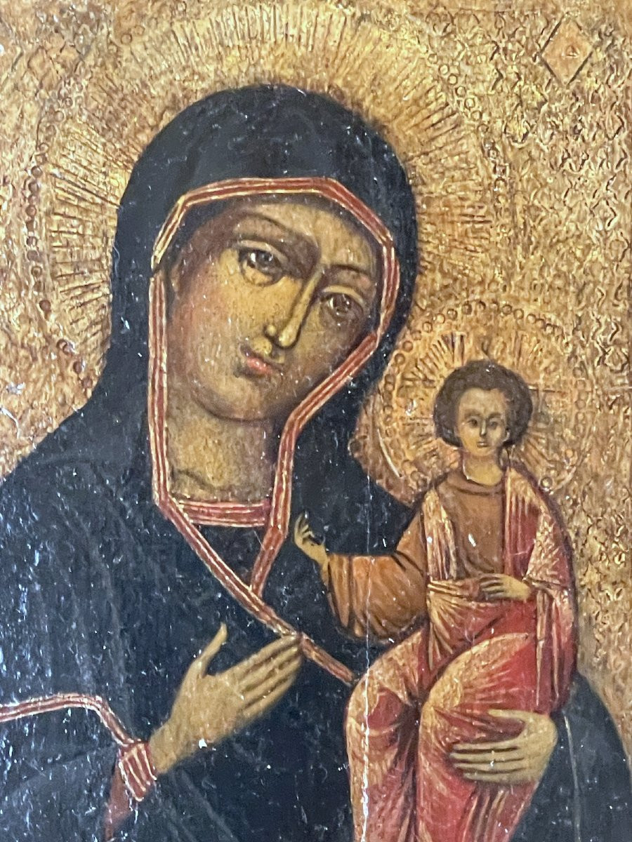 Ancient Icon Of Mary And Jesus – Crete Or Balkans, 16th Century-photo-3