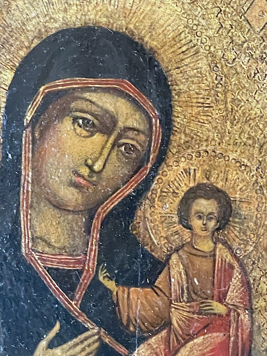 Ancient Icon Of Mary And Jesus – Crete Or Balkans, 16th Century-photo-2