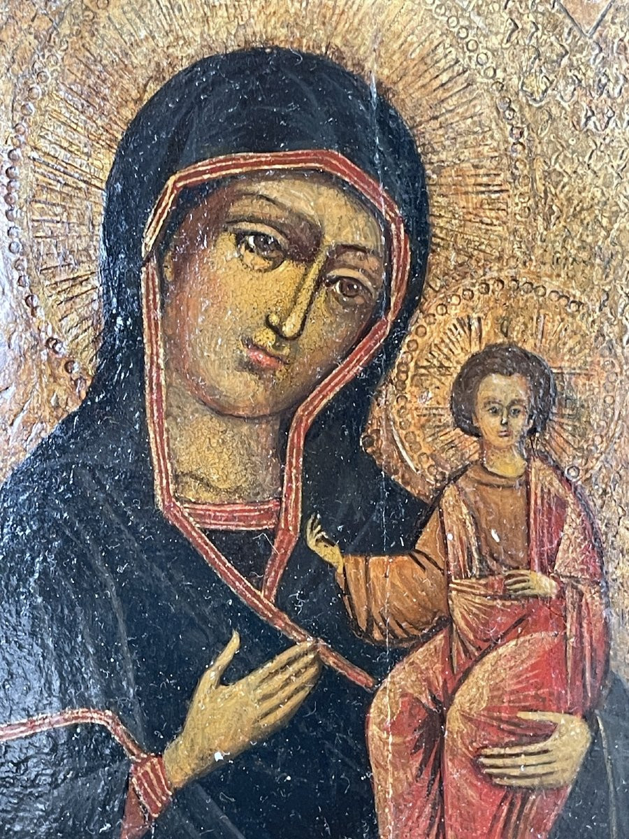 Ancient Icon Of Mary And Jesus – Crete Or Balkans, 16th Century-photo-3