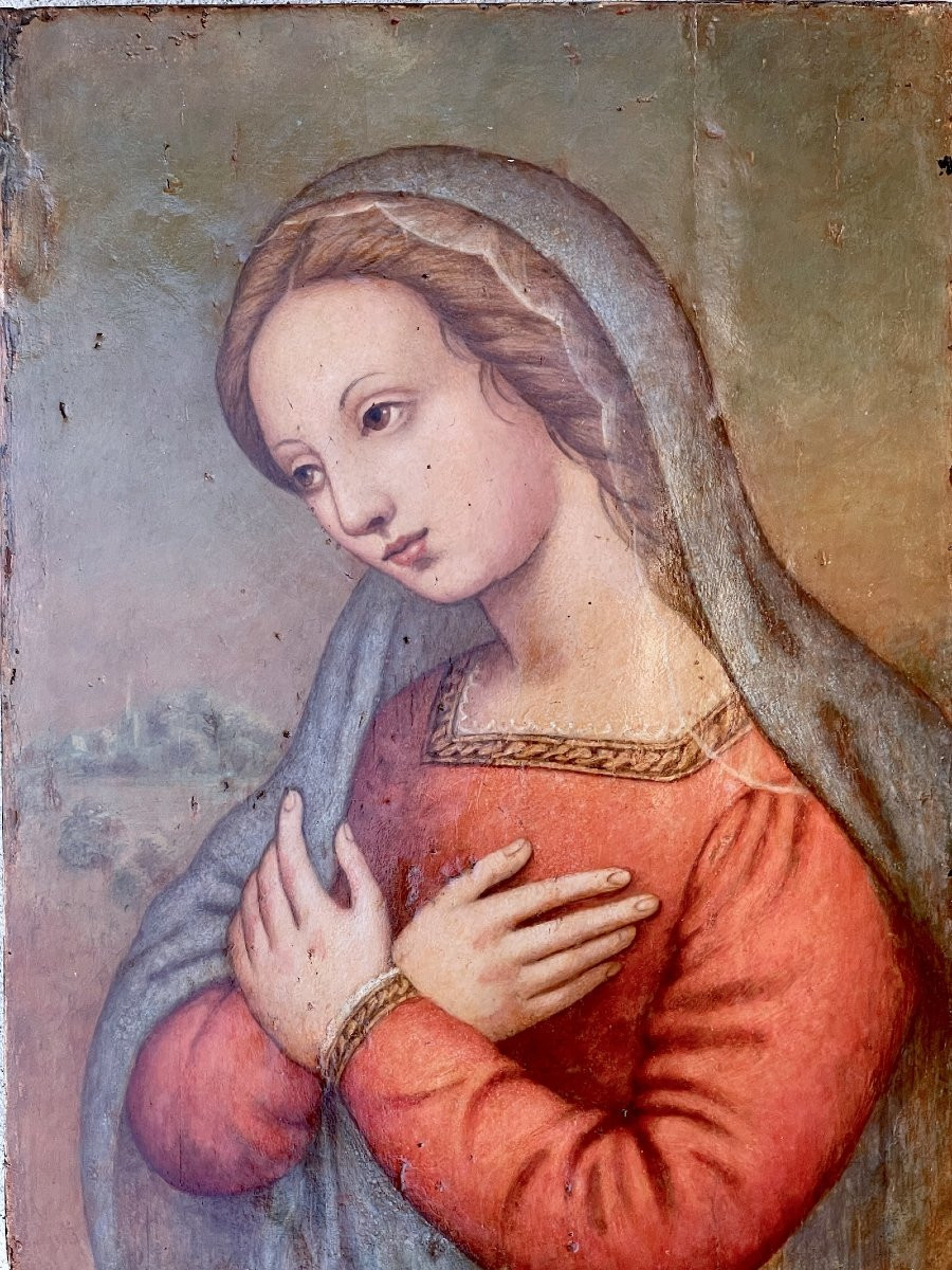 Virgin In Prayer - Tempera On Wood Panel - Italian School, 16th Century-photo-4