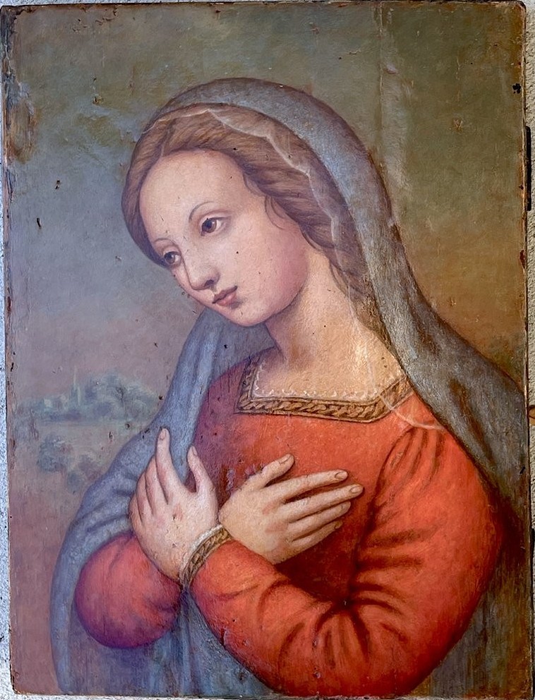 Virgin In Prayer - Tempera On Wood Panel - Italian School, 16th Century-photo-2