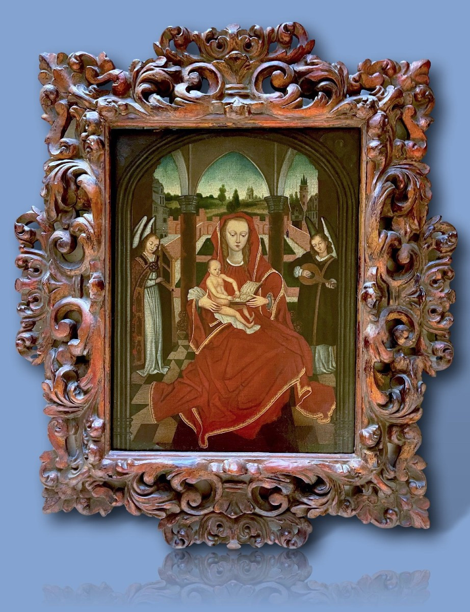 "the Virgin Between Two Musical Angels" – After Hans Memling – Oil On Canvas 