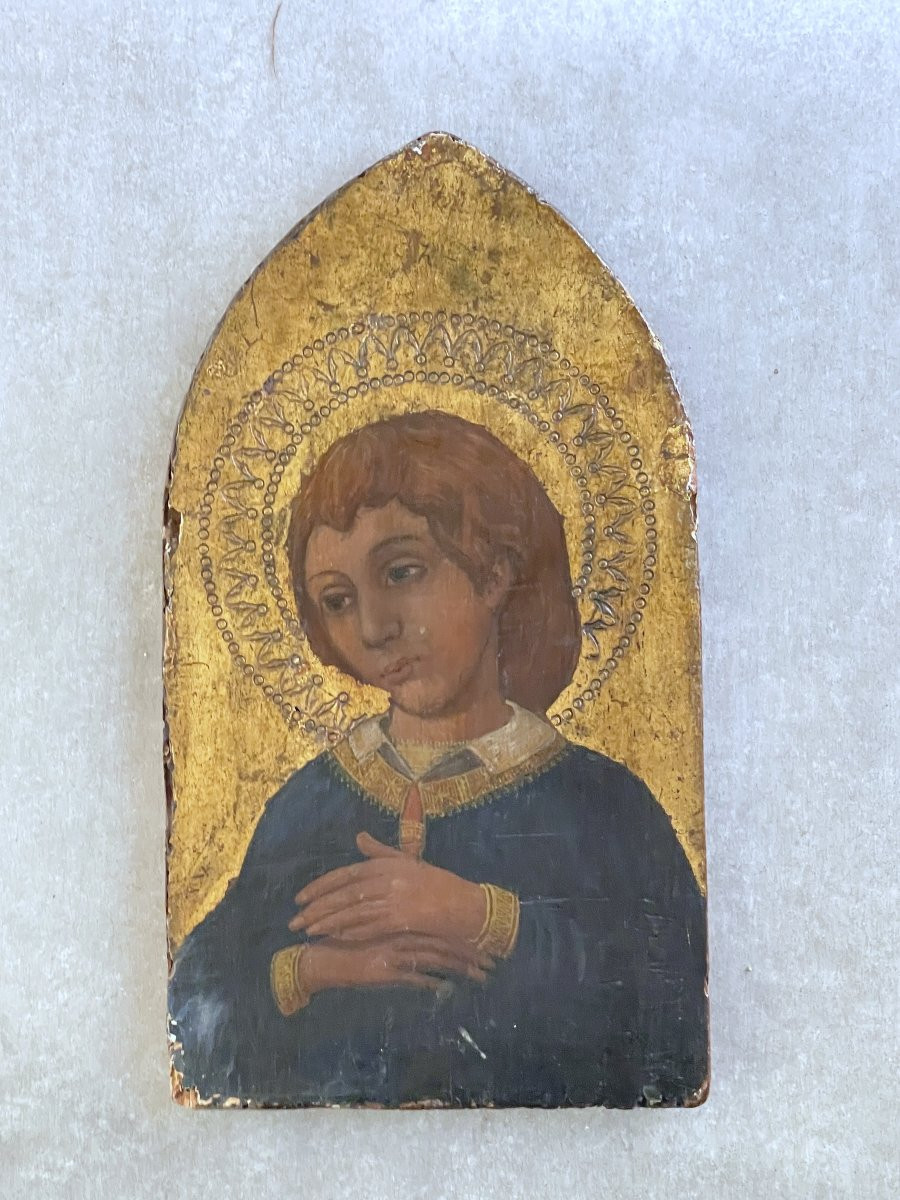 Young Saint In Prayer – Tempera On Gold Ground Panel – 15th Century Italian School-photo-2