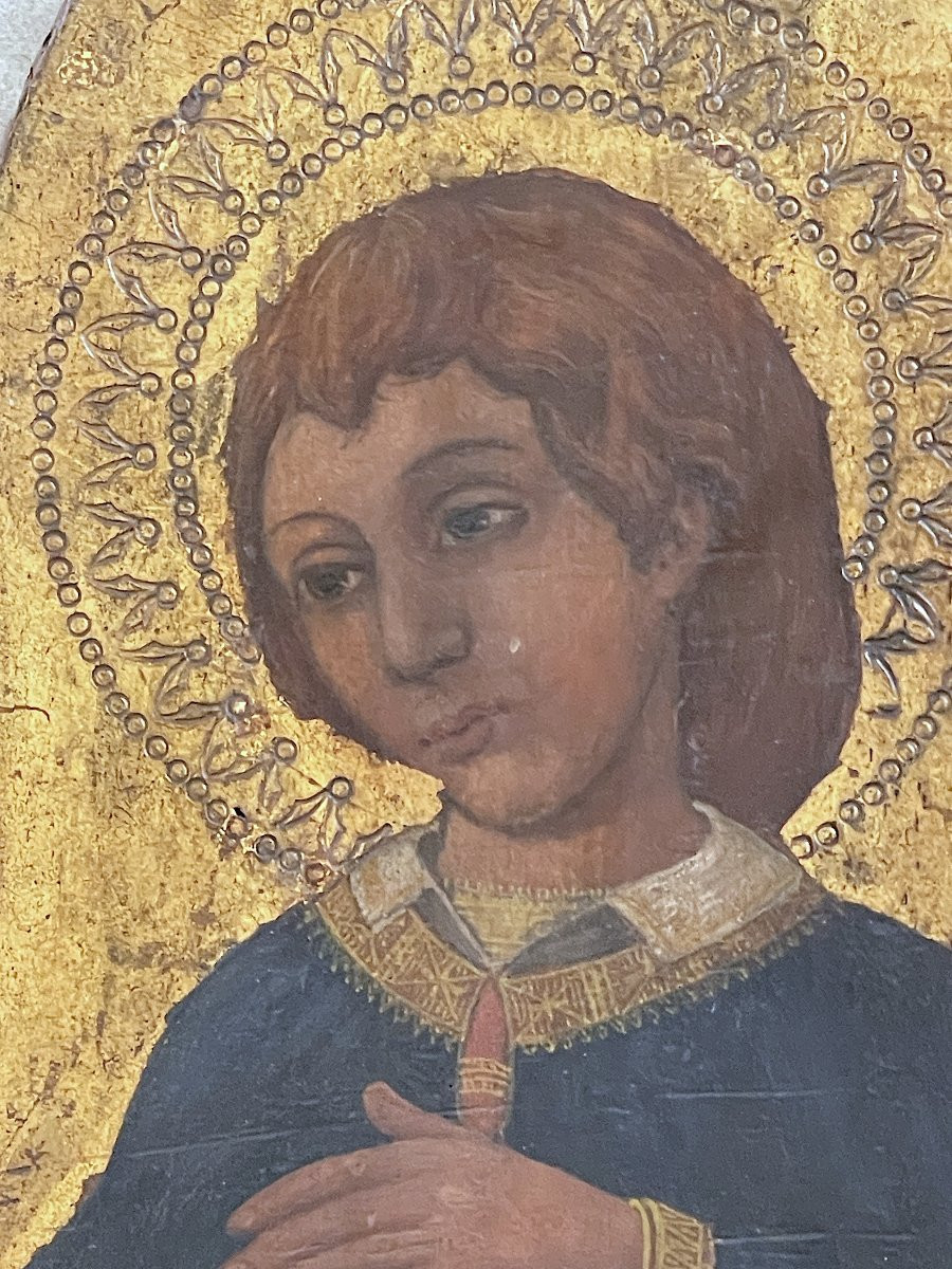 Young Saint In Prayer – Tempera On Gold Ground Panel – 15th Century Italian School-photo-3
