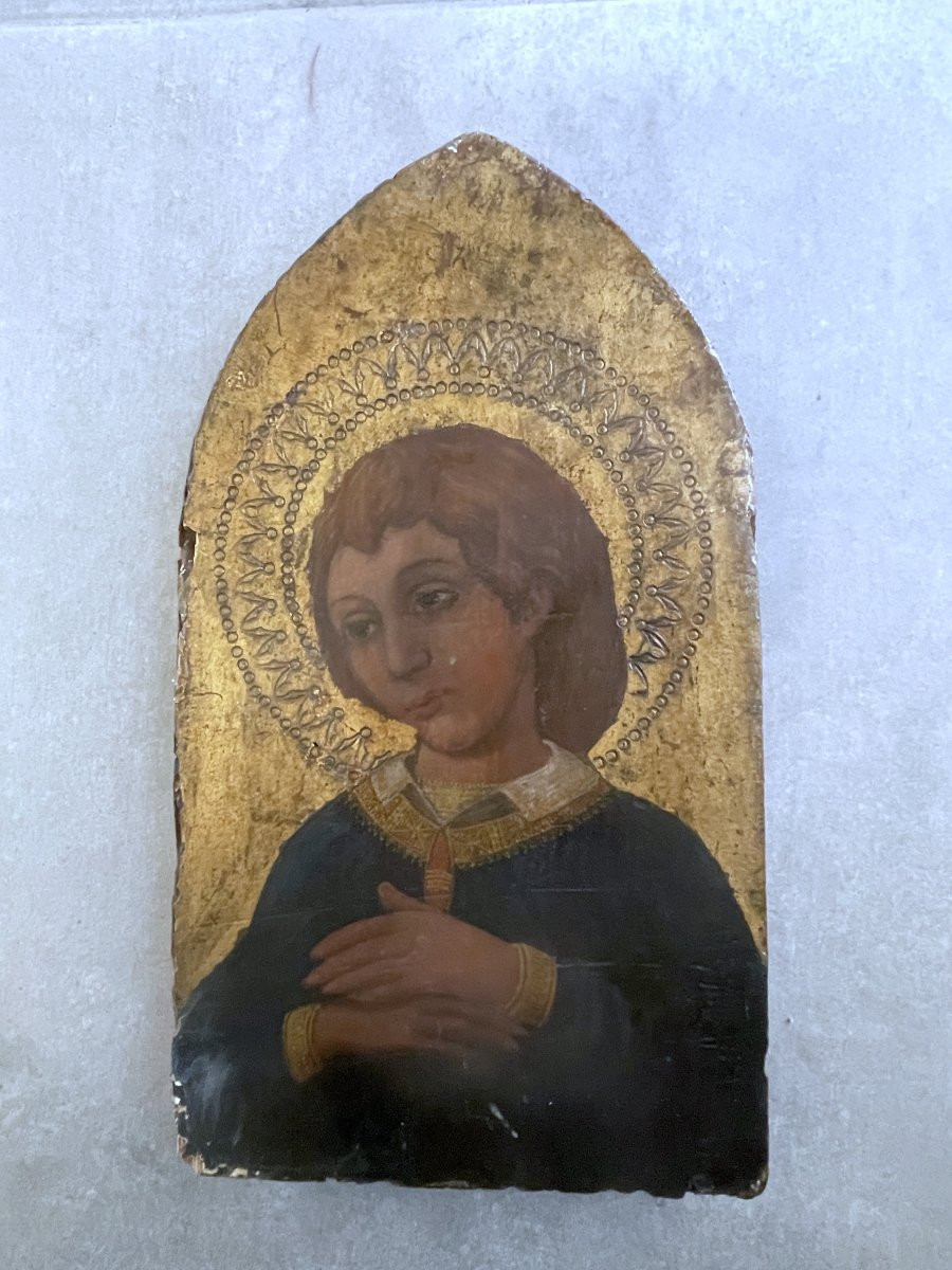 Young Saint In Prayer – Tempera On Gold Ground Panel – 15th Century Italian School-photo-1