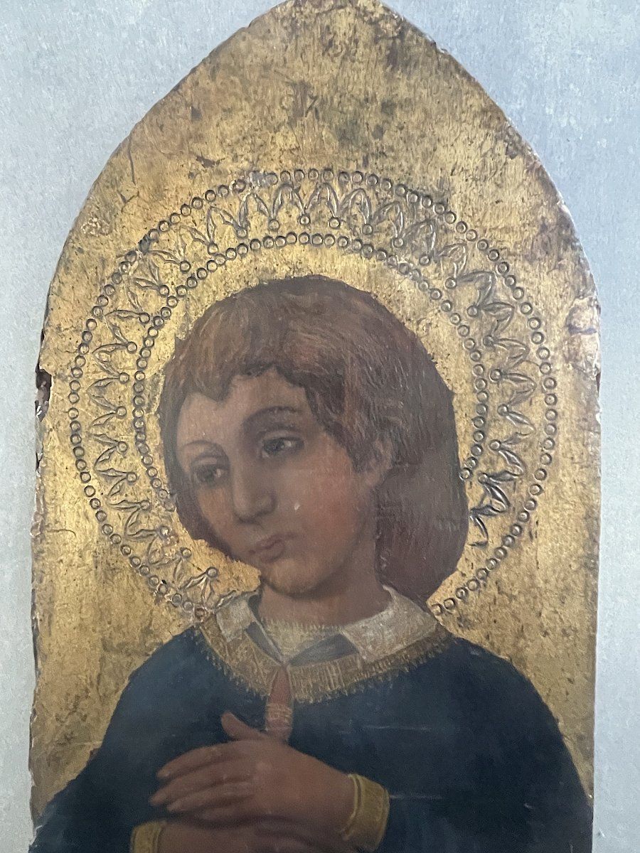Young Saint In Prayer – Tempera On Gold Ground Panel – 15th Century Italian School-photo-2